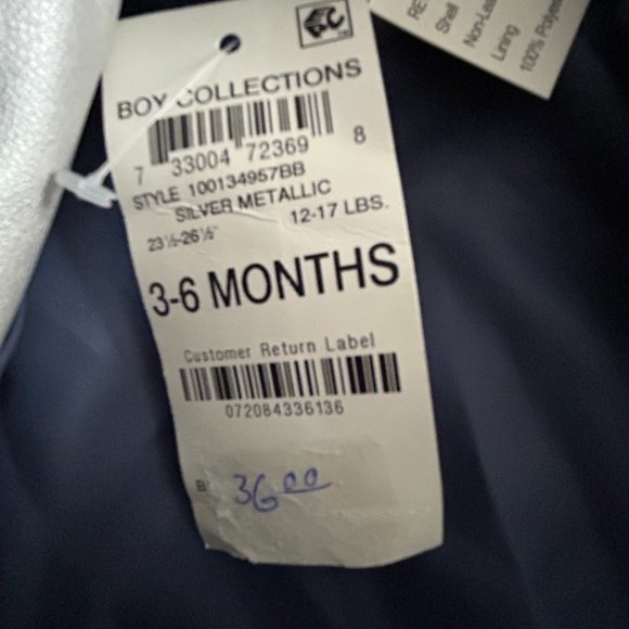 FIRST IMPRESSIONS BOYS SILVER METTALIC JACKET  3-6 MONTHS - Picture 7 of 10